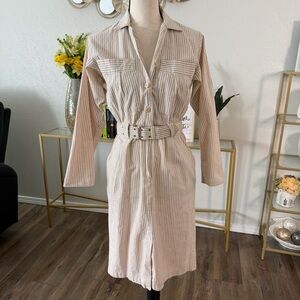 Striped Beige Midi Dress